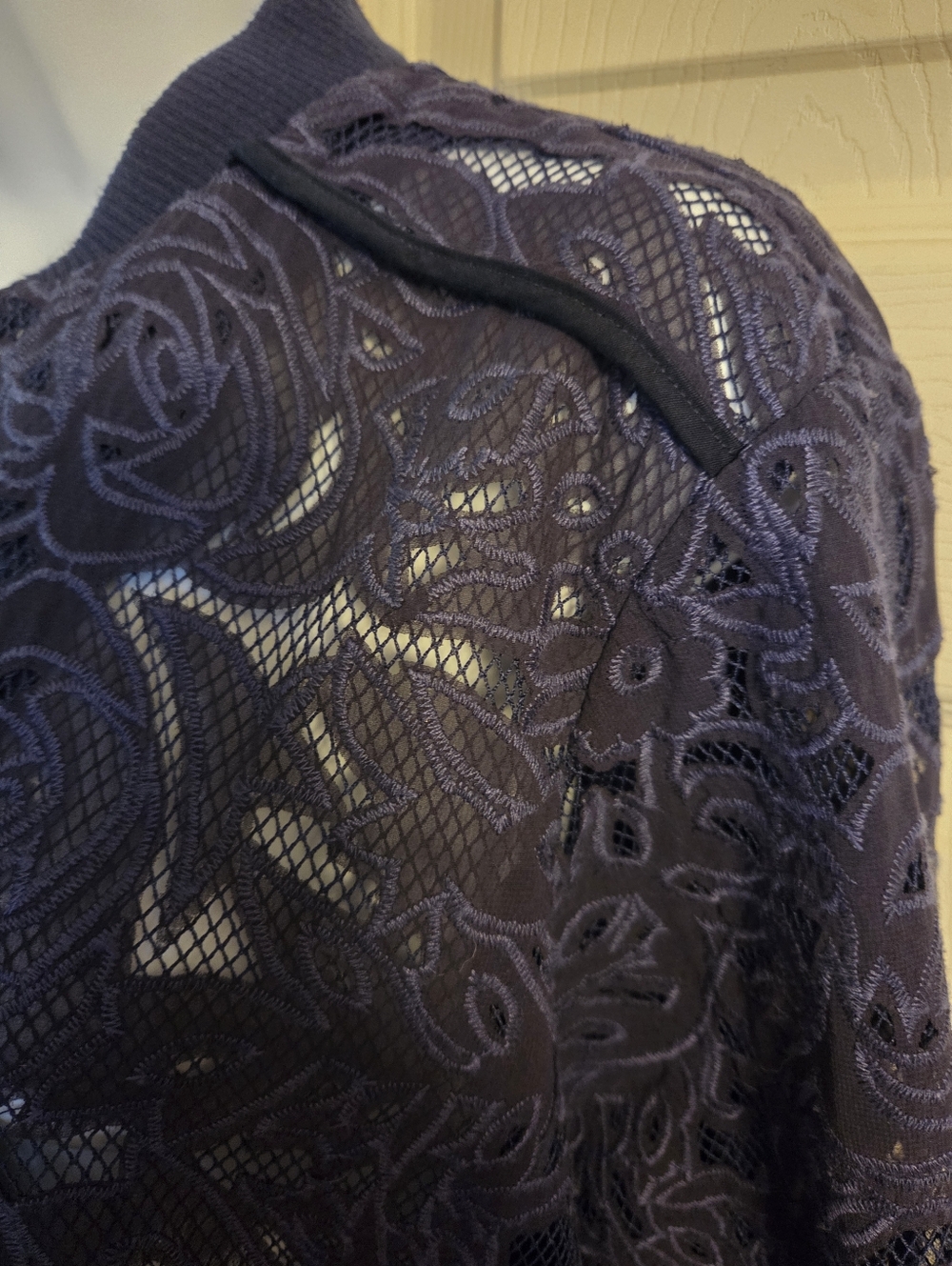 Anthropologie x Elevenses Miranda Lace Bomber Jacket in navy blue Size Small - Picture 6 of 12